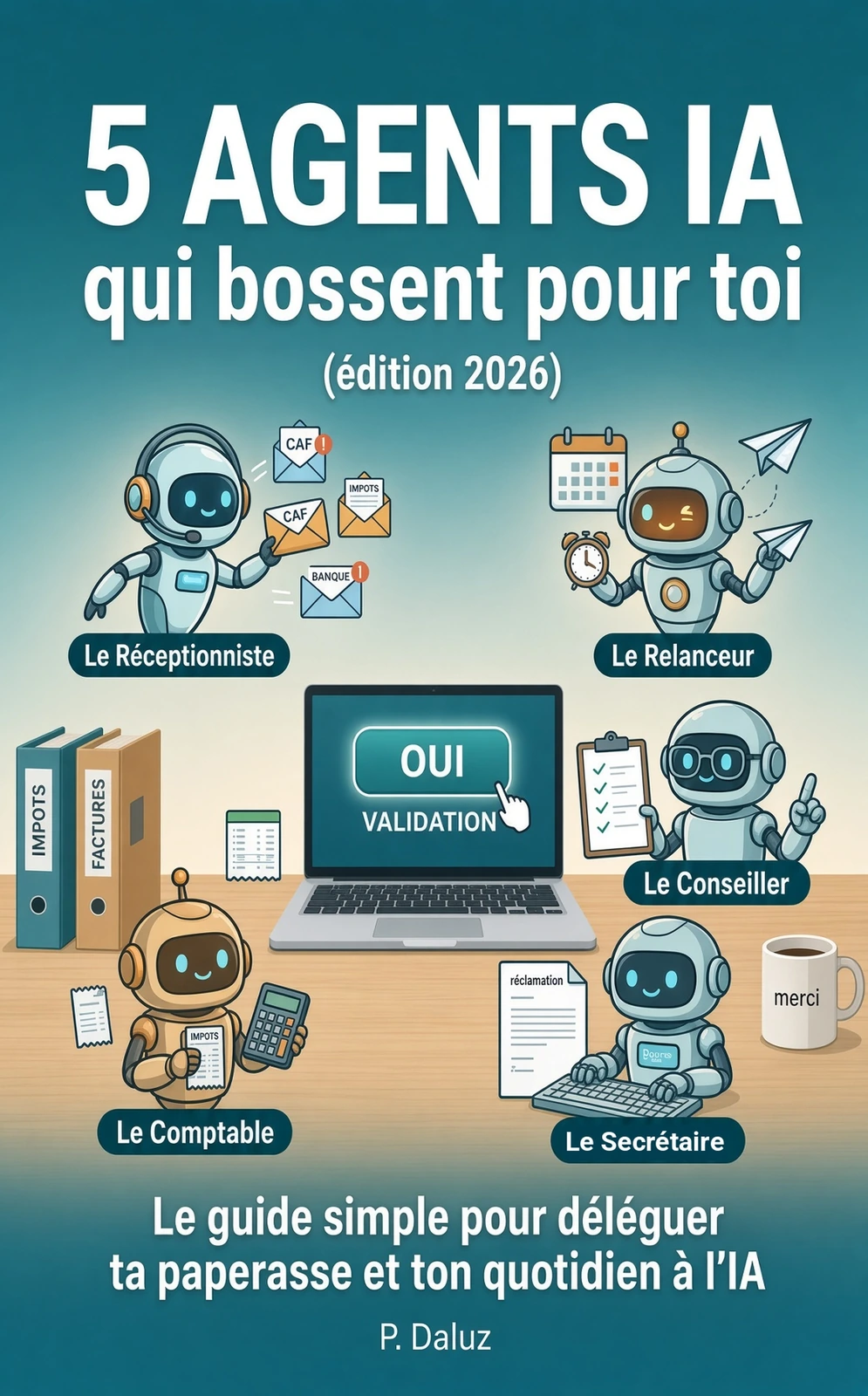 Couverture du livre « 5 agents IA qui bossent pour toi (édition 2026) » de P.Daluz (guide IA)